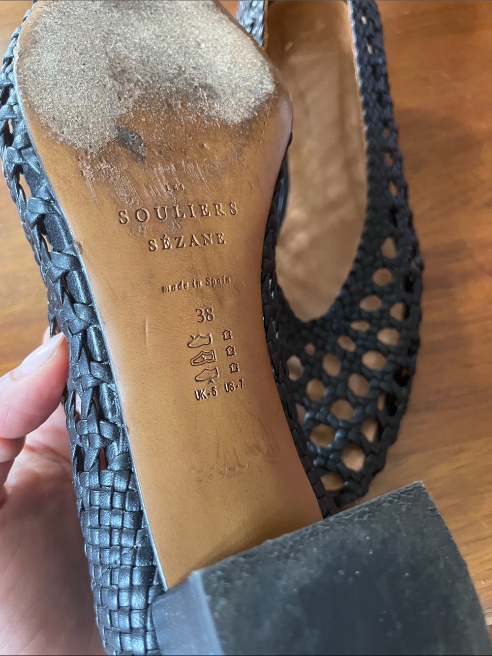 Sézane Black Woven Leather Heels Size 38 - Picture 2 of 5